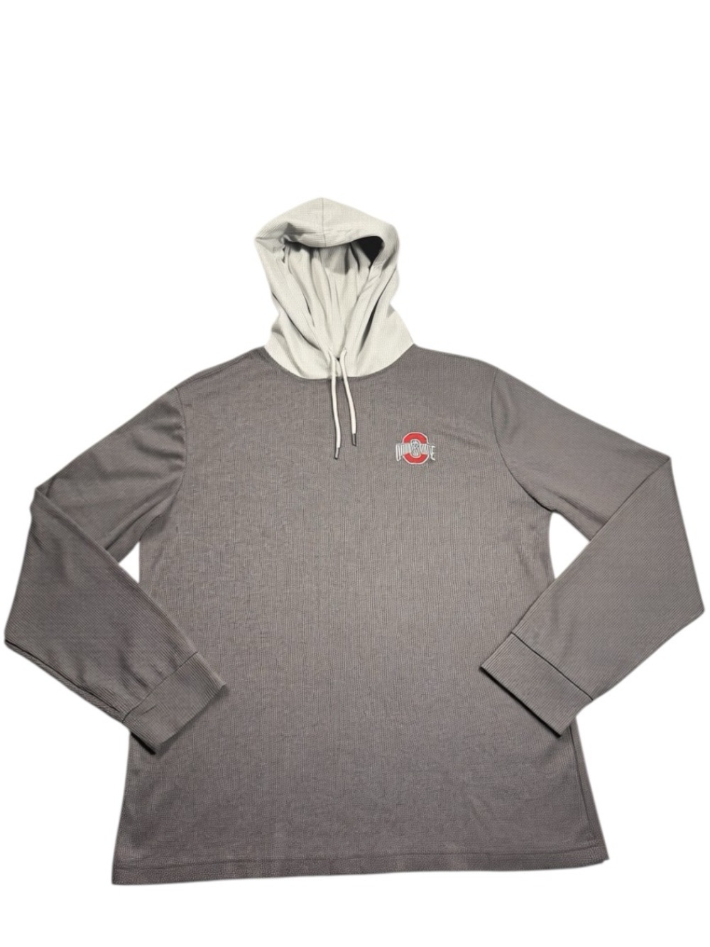 Colosseum Large Ohio State Gray Long-Sleeve Waffle Knit Hooded Shirt Hoodie